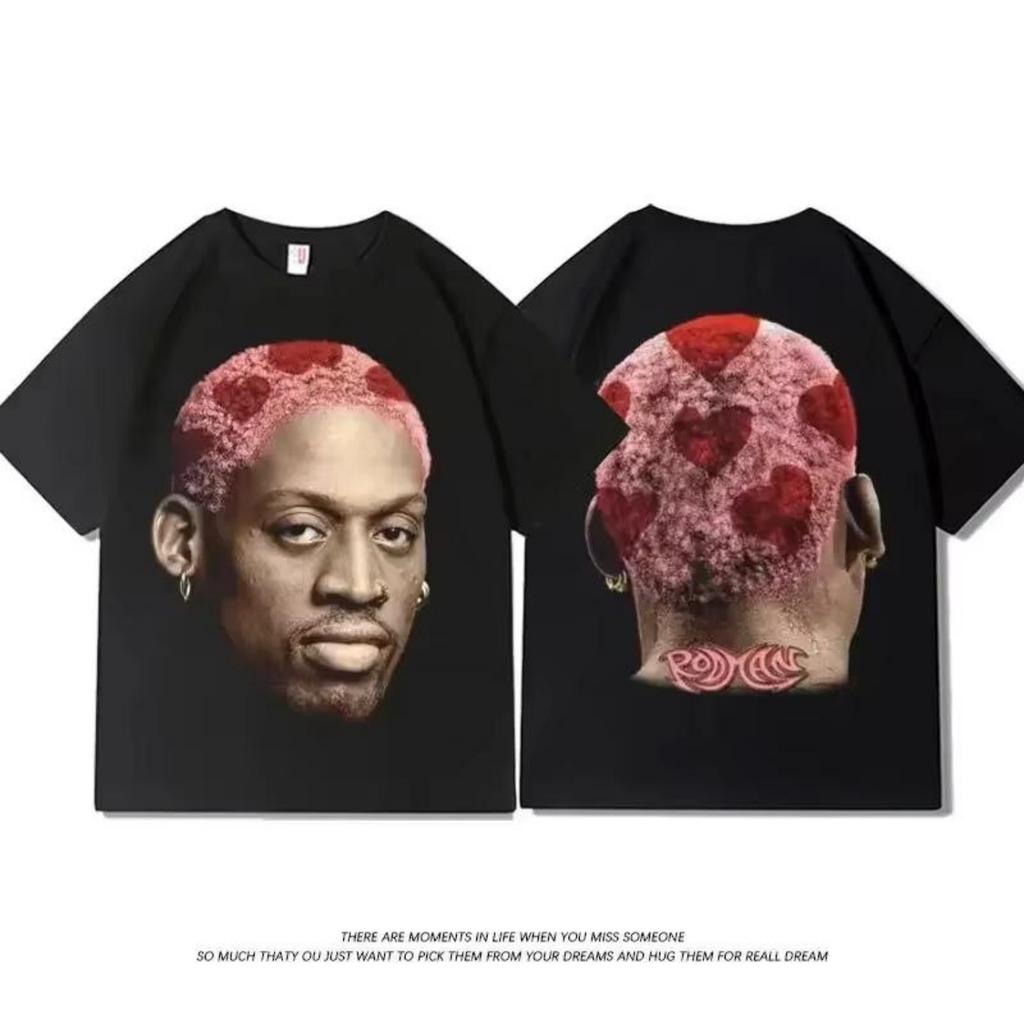 American Retro Basketball Rodman Printed T-shirt Summer Round Neck Pure Cotton Short Sleeve Men Women Sports Leisure Ins Trend