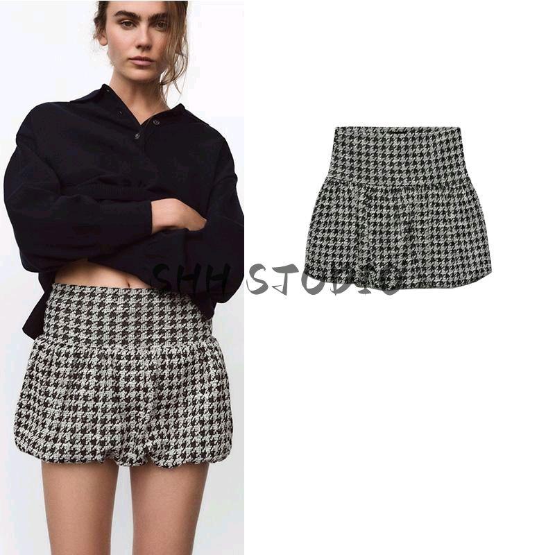 Spring New Women's Clothing Houndstooth Balloon Version Comfort and Casual Elegant Short Skirt 1131152