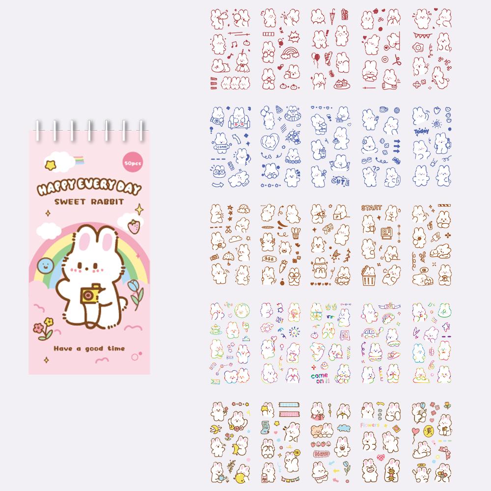 50 Sheets Cute Cartoon Stickers Set Scrapbooking Washi Stickers Waterproof PET Stickers DIY Decorating Journaling