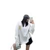 2025 New Arrival: European-Style White Long-Sleeve Women's T-Shirt, Mid-Length Loose Fit, Pure Cotton Base Layer for Autumn/Winter