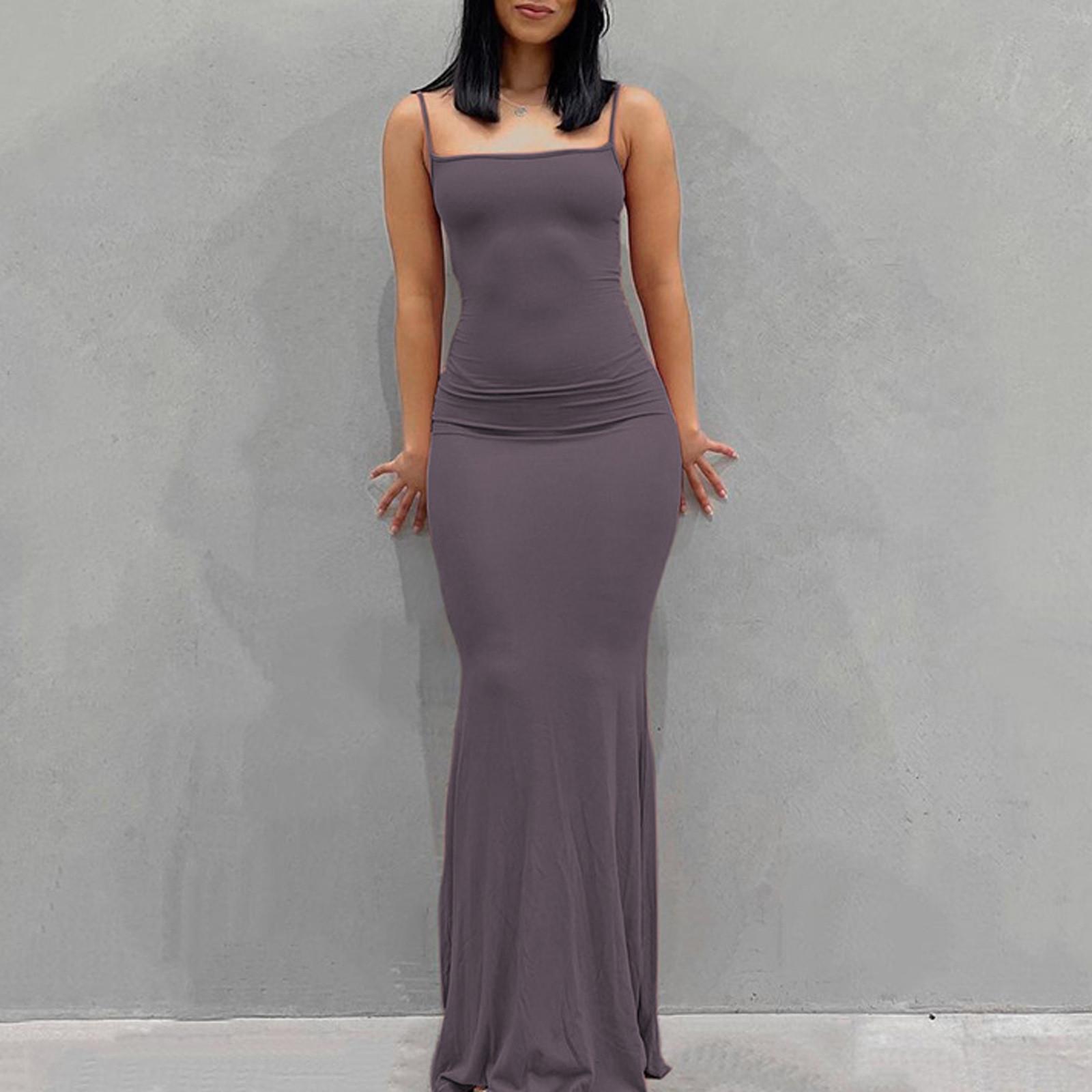

Модное женское сексуальное сплошное платье без рукавов с открытой спиной, облегающее длинное платье L фиолетовый