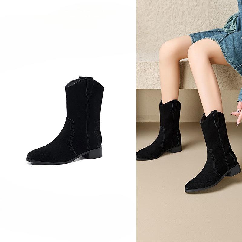 Retro Støvletter Tykke Hæler Slankende Spisse Ankelstøvletter Damesko for Høst og Vinter