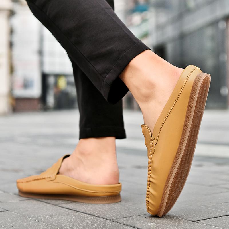 TUINANLE Men's Half Slippers Leather Loafers Men Muller Shoes