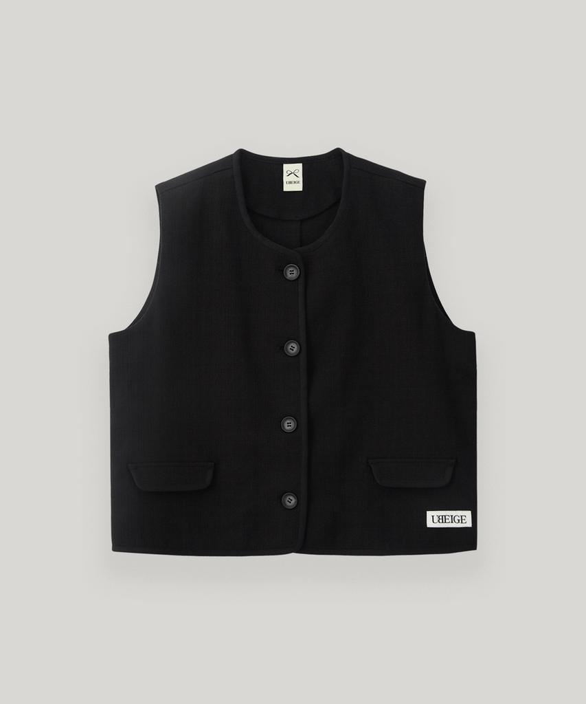 Ubeige Cotton Tweed Button Vest (Black)