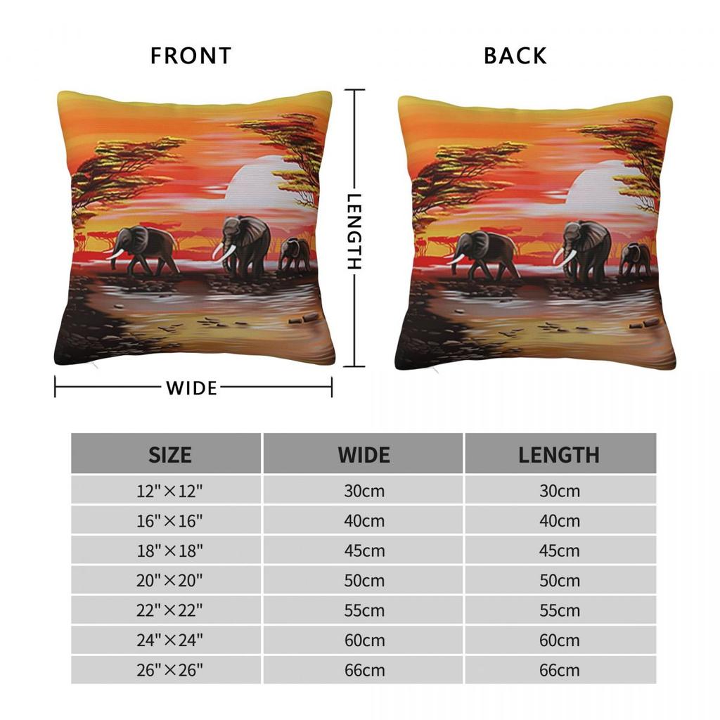 African Sunset Scene And Elephants Square Pillowcase Pillow Cover Cushion Throw Pillow for Home Sofa Living Room