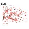 Modern Minimalist Room Aesthetics Stickers 2Pcs Sakura Wall with Butterflies & Birds, Peach Blossom Branch Easy Installation Floral Decor Decals,