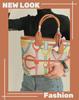 2025 Handmade Genuine Leather & Canvas Tote - Colorful Women's Garden Shopping Bag