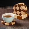 6 Pièces Dessous de Verre en Bois Absorbants Protecteurs avec Support Plateau à Thé Ensemble de Dessous de Verre Damier pour Protection de Table