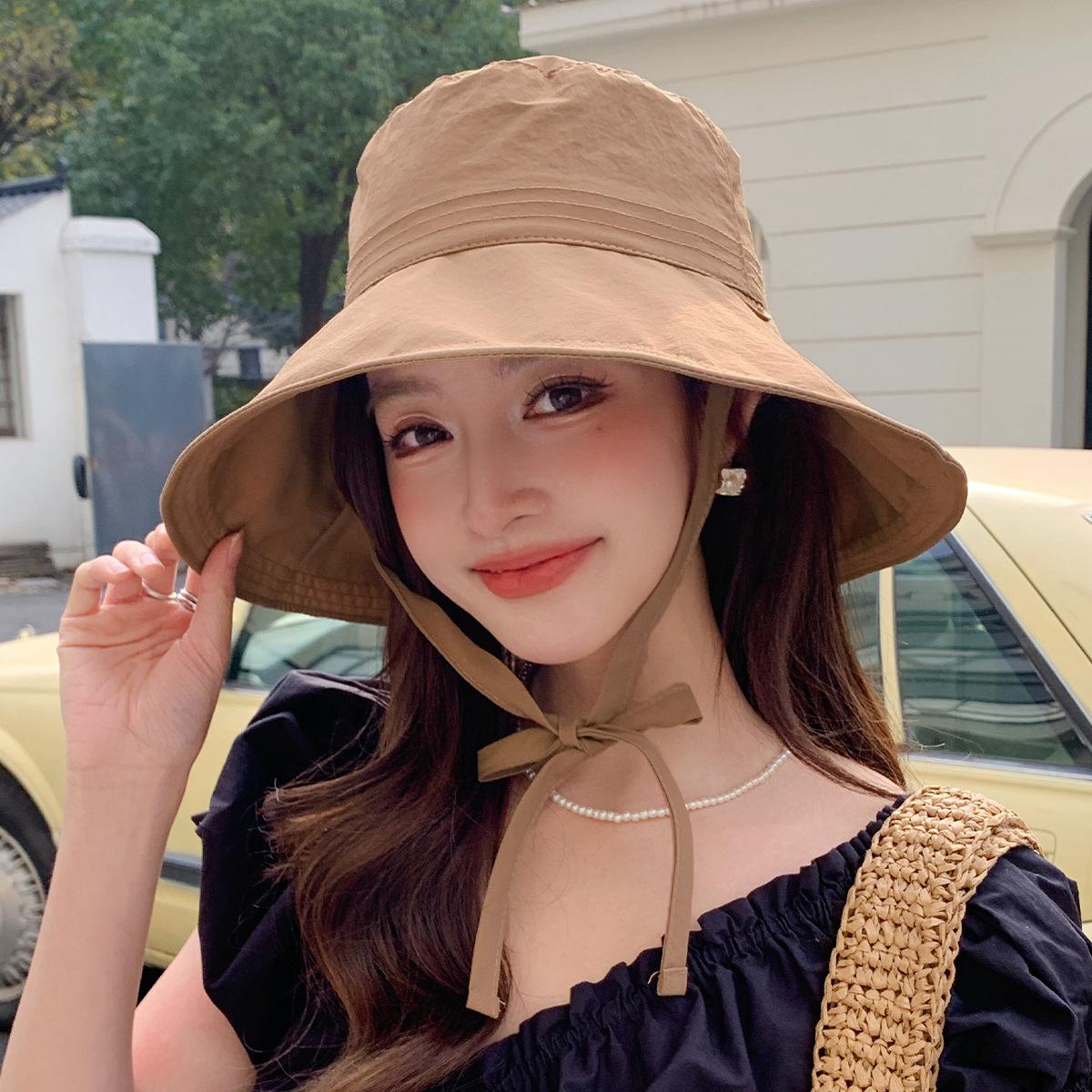 

New solid color fisherman s hat children summer outing big brim sun hat lace-up basin hat simple sun hat M（56-58cm） світло-сірого кольору