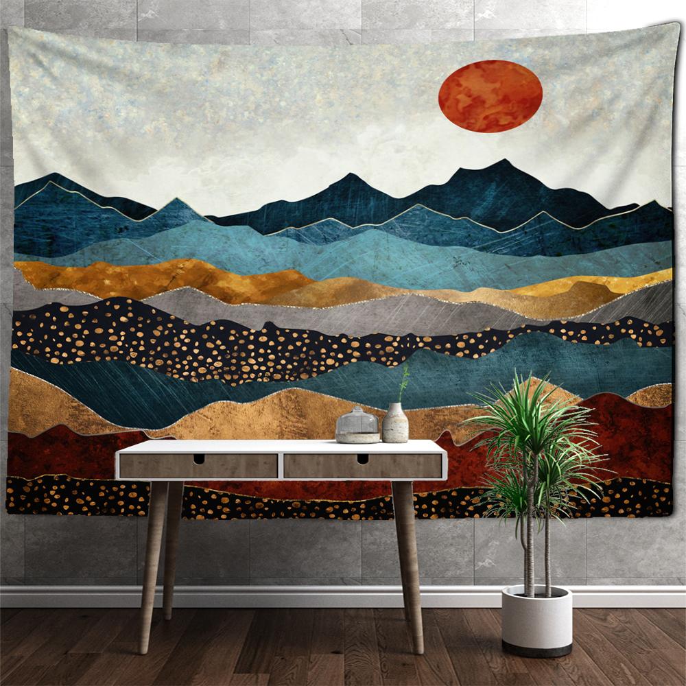 Mountains And Rivers Creative Painting Tapestry Wall Hanging Retro Bohemian Style Simple Home Decor Background Cloth
