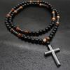 Handcrafted Crosses Pendant Jewelry Brown Tigers Eye Stones Unisex Daily Wear Mens Jewelry with Silver Spacers