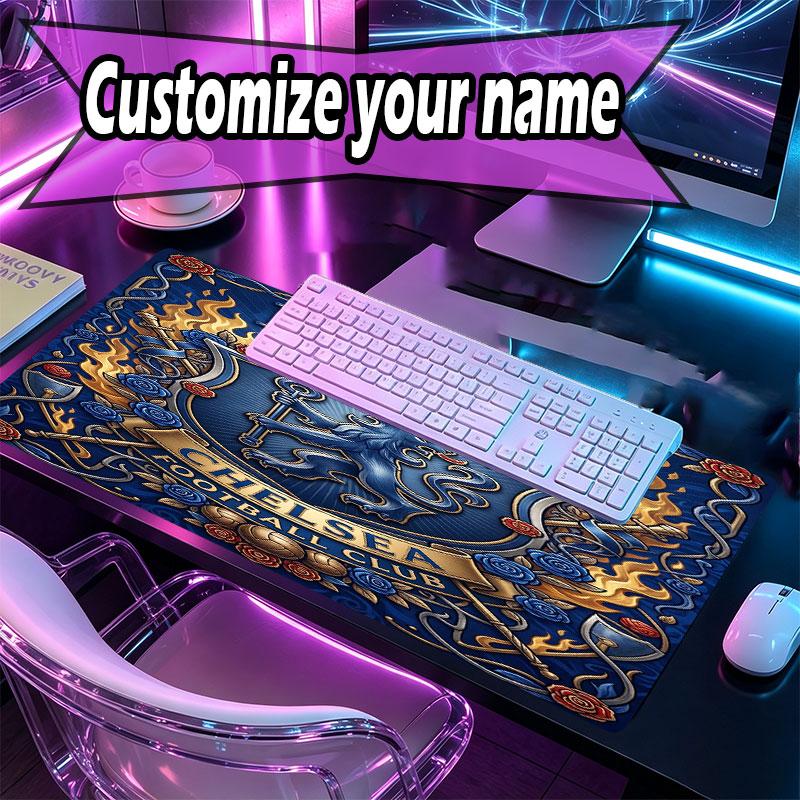 Custom Name Personalized Chelsea Football Club Pattern Mousepad, Laptop PC Desk Mat, Decorative Desk Mat for Home Keyboard Pad Gift
