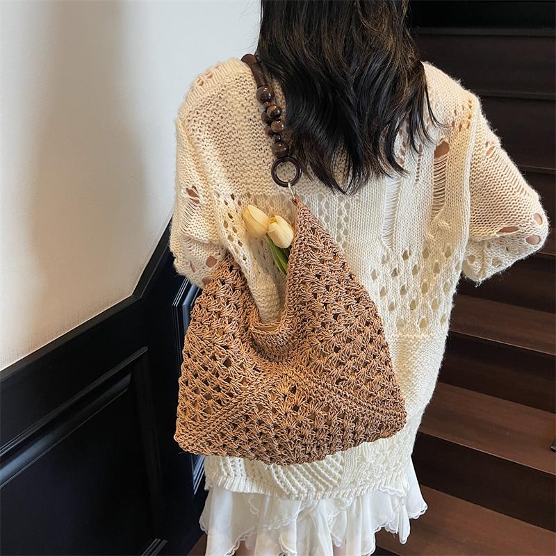 Handwoven Crochet Boho Tote Bag for Women Summer Beach Travel Casual Use