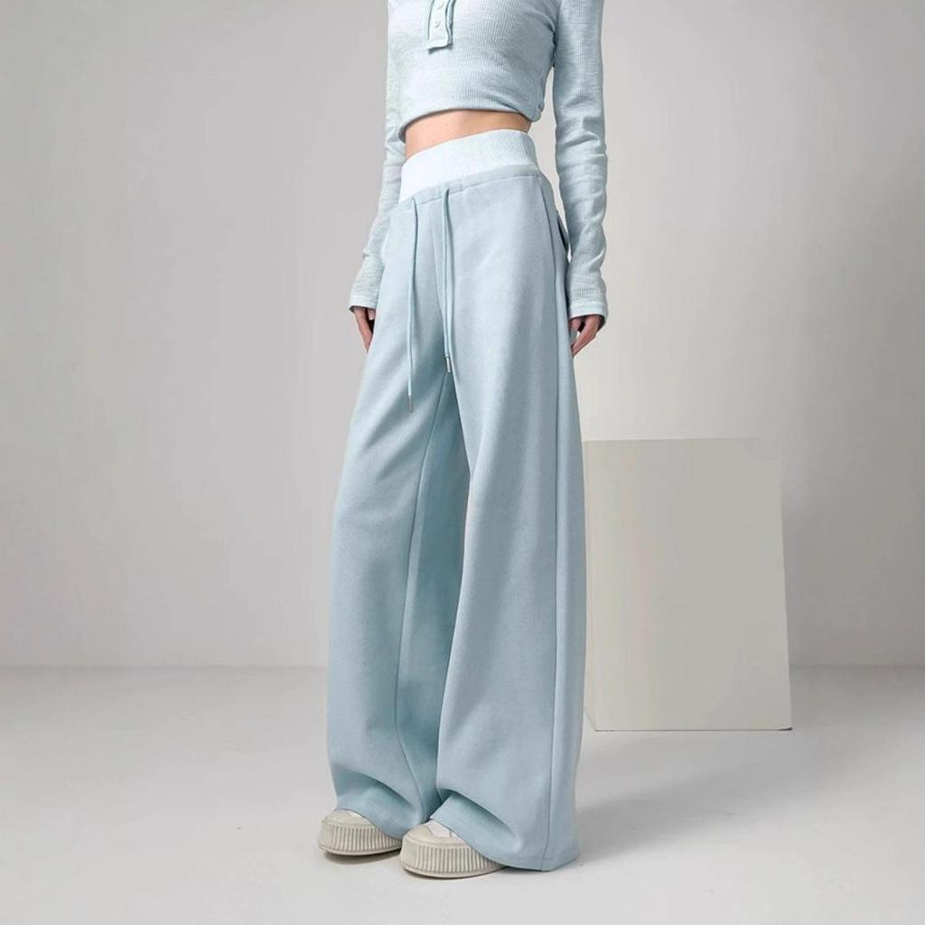Women's Black High-Waisted Wide-Leg Sweatpants - 2025 Autumn/Winter Casual Slimming Loose Fit