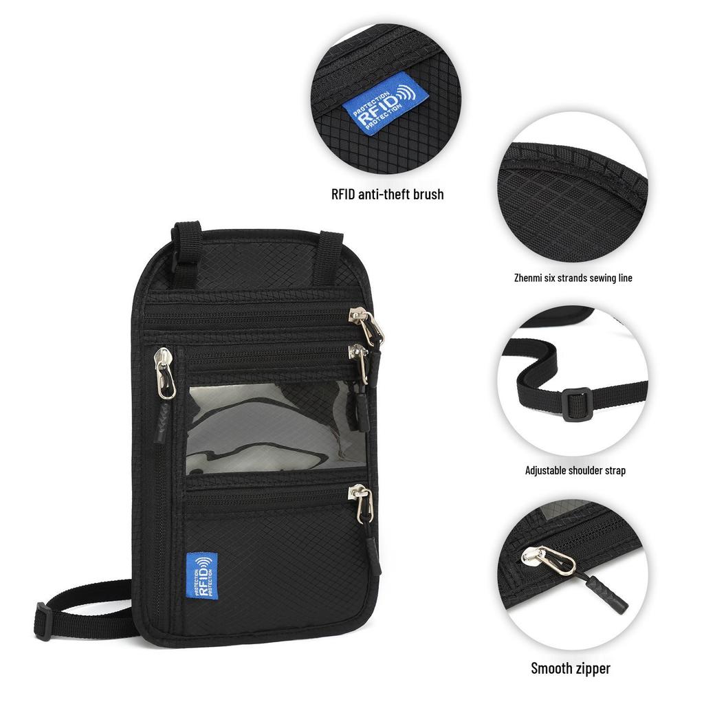 Transgraniczny uchwyt na paszport z RFID na szyję i ochraniacz na dokumenty