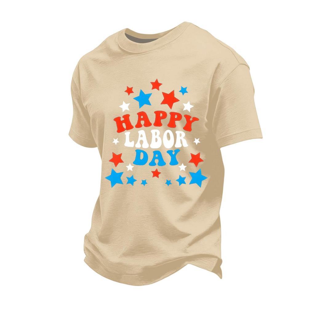 Men's Loose Fit Casual Short Sleeve T-Shirt Labor Day Graphic Print Crew Neck Comfortable Top