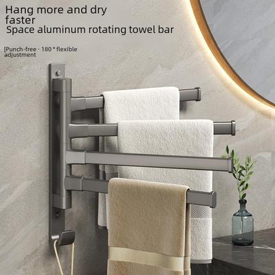 Punch-Free Space Aluminum Rotating Towel Rack for Bathroom Storage