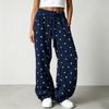 Women's Retro Polka Dot Wide Leg Pants with Elastic Waist, Flowy Casual Trousers for Everyday Wear