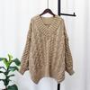 Thickened V-neck twist sweater pullover women's autumn and winter new loose soft waxy and thin knitted sweater top