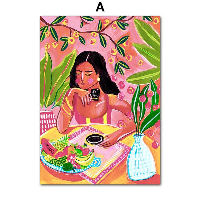 Abstrakte Mode Aktuelles Mädchen Tiger Bunte Blume Wandkunst Leinwand Malerei Poster Und Drucke Wandbilder Für Schlafzimmer Dekor Kein Rahmen