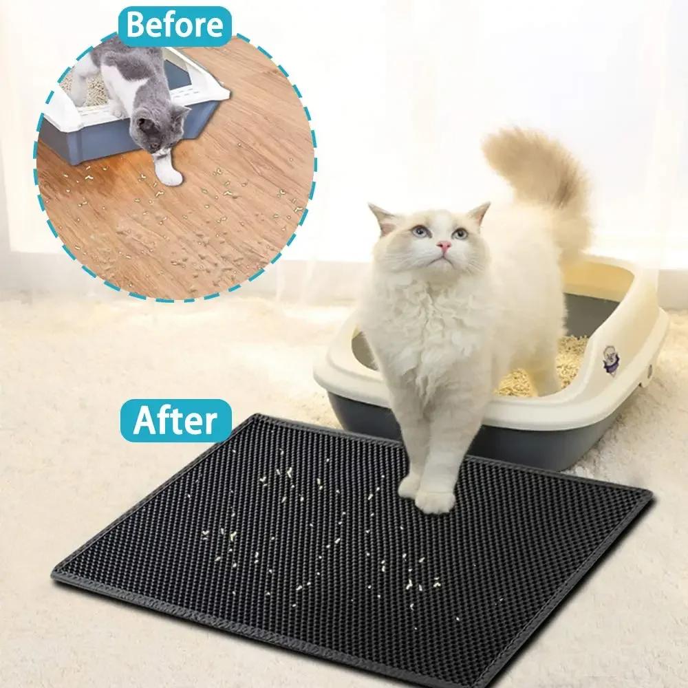 Alfombrilla para Arena de Gato Doble Capa EVA Almohadilla para Arena de Gato Agujero Grande Antideslizante Filtro de Arena para Gato Alfombrilla para Caja de Arena para Gato Accesorios para Gatos