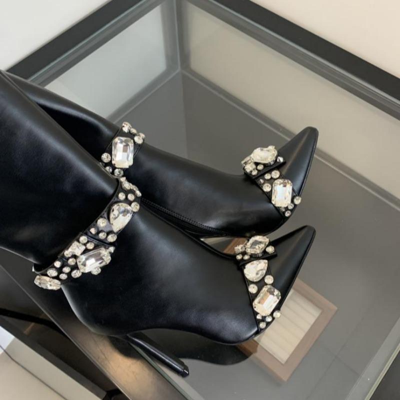 Modne Ręcznie Robione Inkrustowane Wodnym Diamentem Kryształowe Szpiczaste Damskie Kozaki nowe Sceniczne Pole Dance Pikantna Dziewczyna Kozaki do Połowy Łydki na Wysokim Obcasie rozmiar 35-42