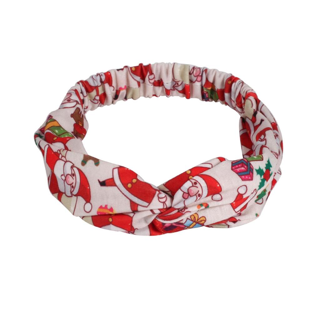 Elastic Santa Claus & Reindeer Print Headband with Bells - European & American Style Hair Accessory