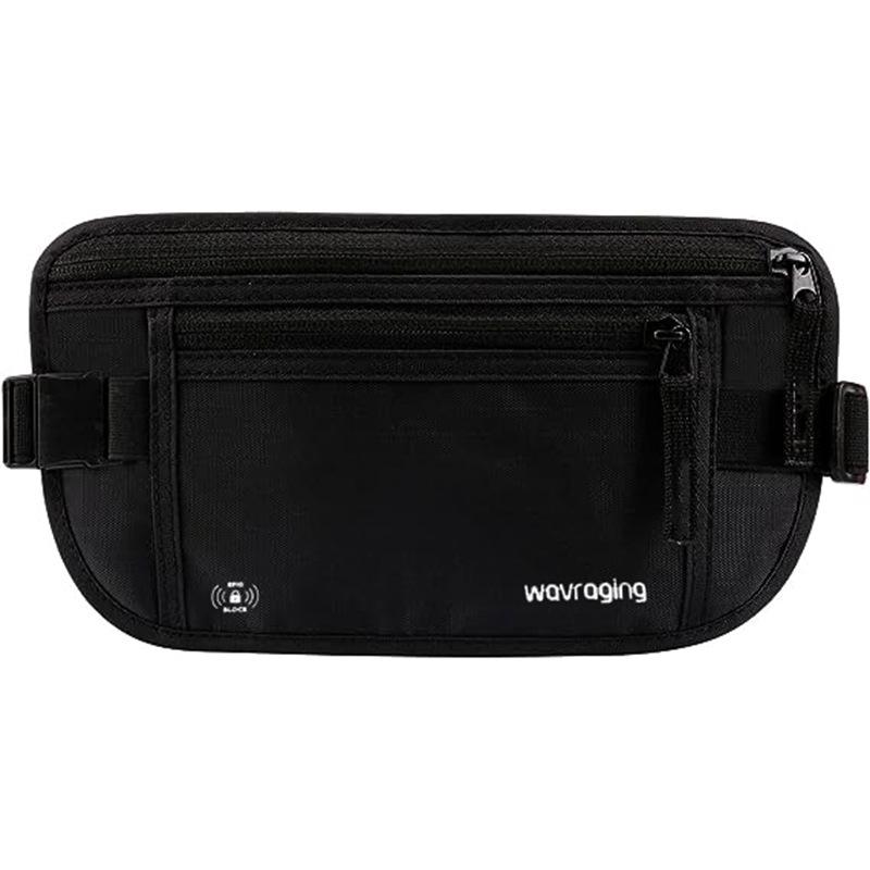 

Водонепроницаемая противокражная поясная сумка для паспорта и документов с RFID-защитой для путешествий на открытом воздухе и спорта чёрный