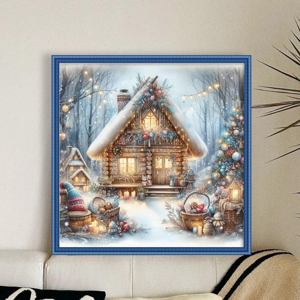 Christmas House Printed Cross Stitch Kit 45x45cm DIY 11CT Embroidery Craft Set