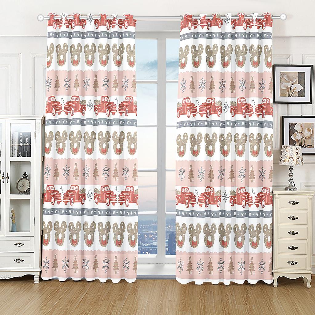 Cartoon Merry Christmas Bell Green Window Curtains for Kids Living Room Bedroom Bathroom Cupboard Kitchen Door Home Decor2Pieces