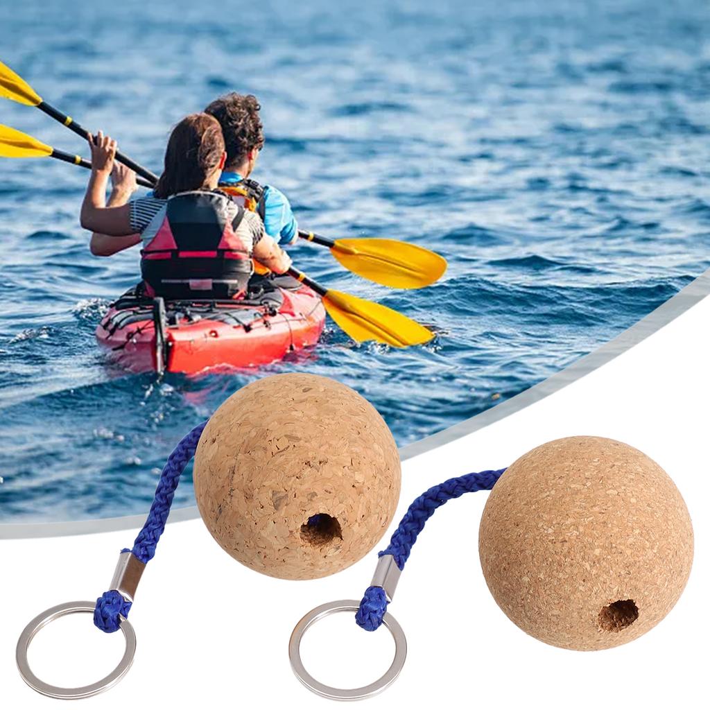 Round Floating Cork Keyring Ball Wooden 2pcs Accessories