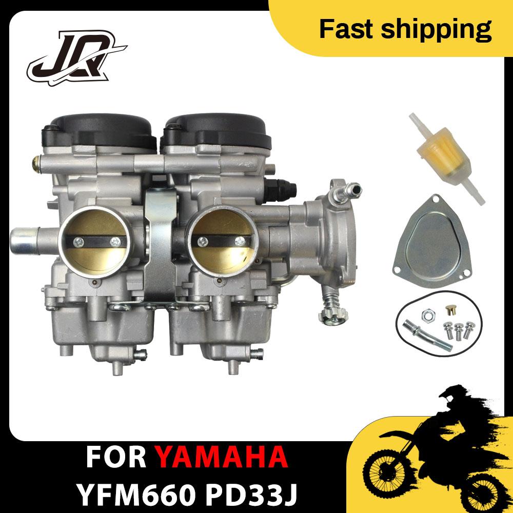 Choice Twin cylinder carburetor For YAMAHA YFM660 PD33J RAPTOR 660 660R YFM660 YFM 660 660R 4X4 CARB 2001-2005 04 Motocross ATV