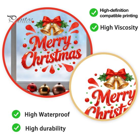 Christmas Window Clings Merry Static Glass Sticker, Decals with Bell Holiday Store Displays Elements, Removable for Home Party Decorations Ornaments