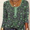 Women's V-Neck Casual Ethnic Style Printed Button Large Size Women's T-Shirt