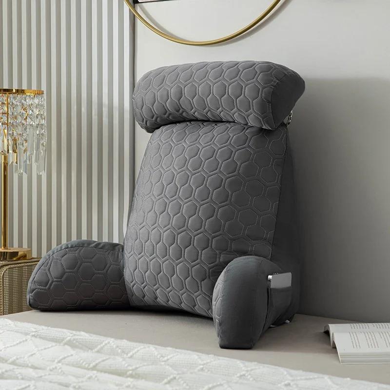 Reading Pillow Standard Bed Pillow Large Backrest Soft Cool Silk Latex Cushion Washable Cover Chair with Pockets Bed Pillow