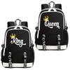 King Queen Letter Print Backpack Women Girls Fashion Travel Adjustable Shoulder Backpacks Outdoor School Bag for Couple