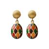Pinkdudu Vintage Silver Needle Oval Enamel Colored Glazed Drop Earrings Luxurious Classical Court Style Dangle earrings for Women PD2136