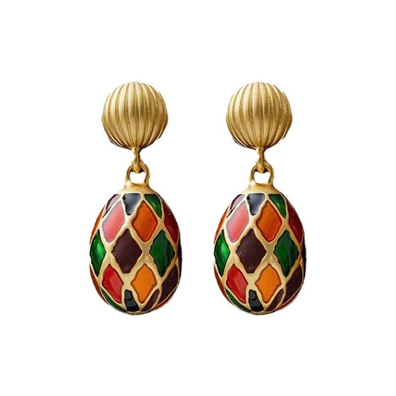 Pinkdudu Vintage Silver Needle Oval Enamel Colored Glazed Drop Earrings Luxurious Classical Court Style Dangle earrings for Women PD2136