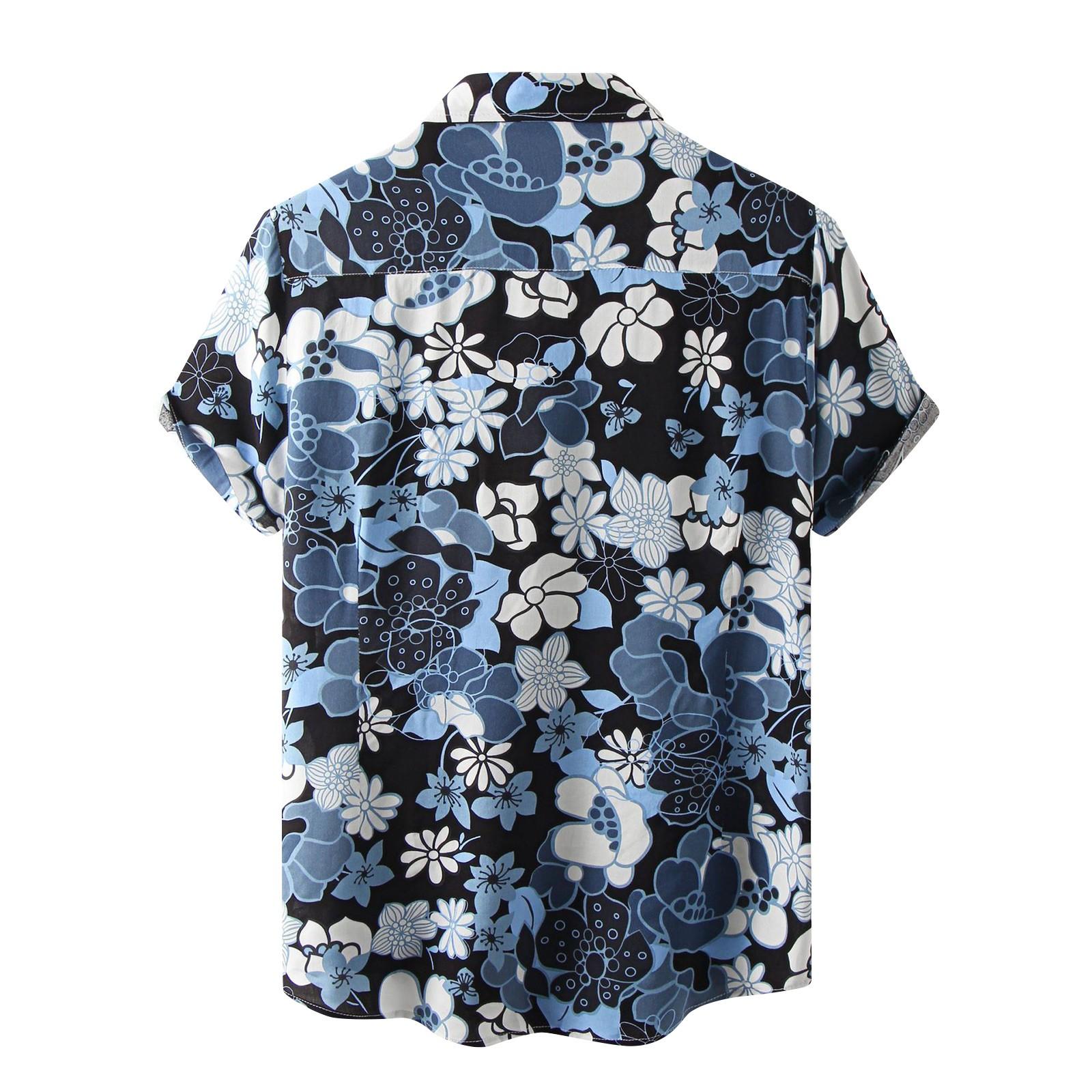 Мужская летняя повседневная рубашка с цветочным принтом в гавайском стиле с коротким — фото 4