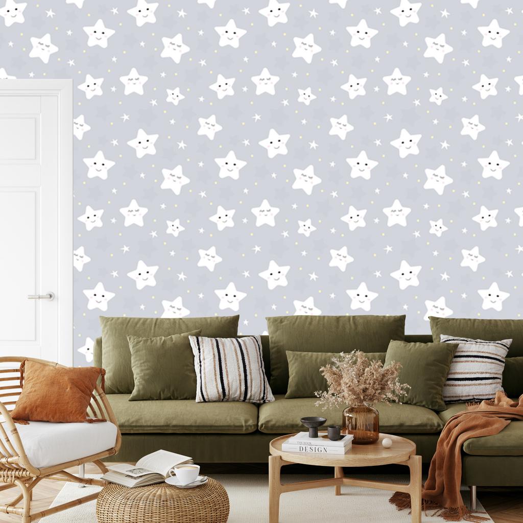 Smiling White Stars Wallpaper for Living Room and Bedroom 50x1000