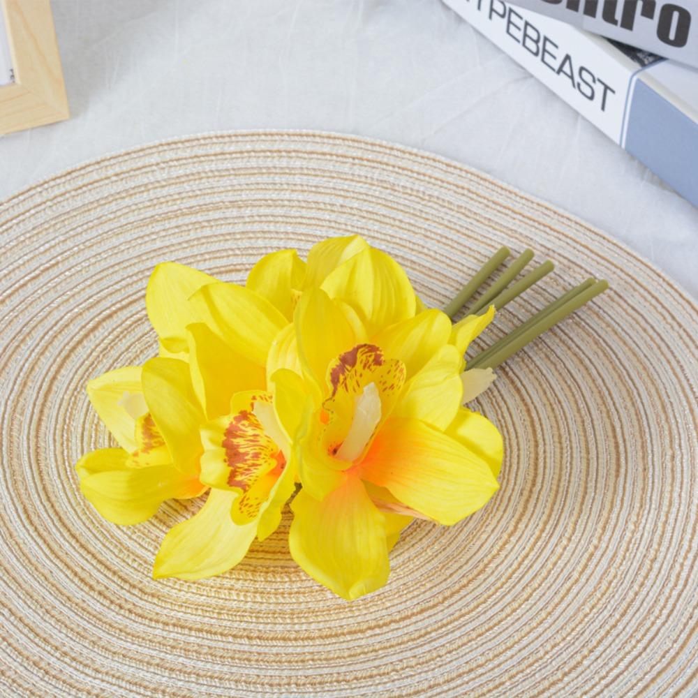 

Real Touch Artificial Large Orchid Bouquet 6 Heads Magnolia Branch Fake Flower Wedding Party Decor жёлтый