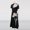 French Temperament Elegant Two-piece Women's Three-dimensional Flower Short-sleeved Top + High-waisted A-line Long Skirt Set