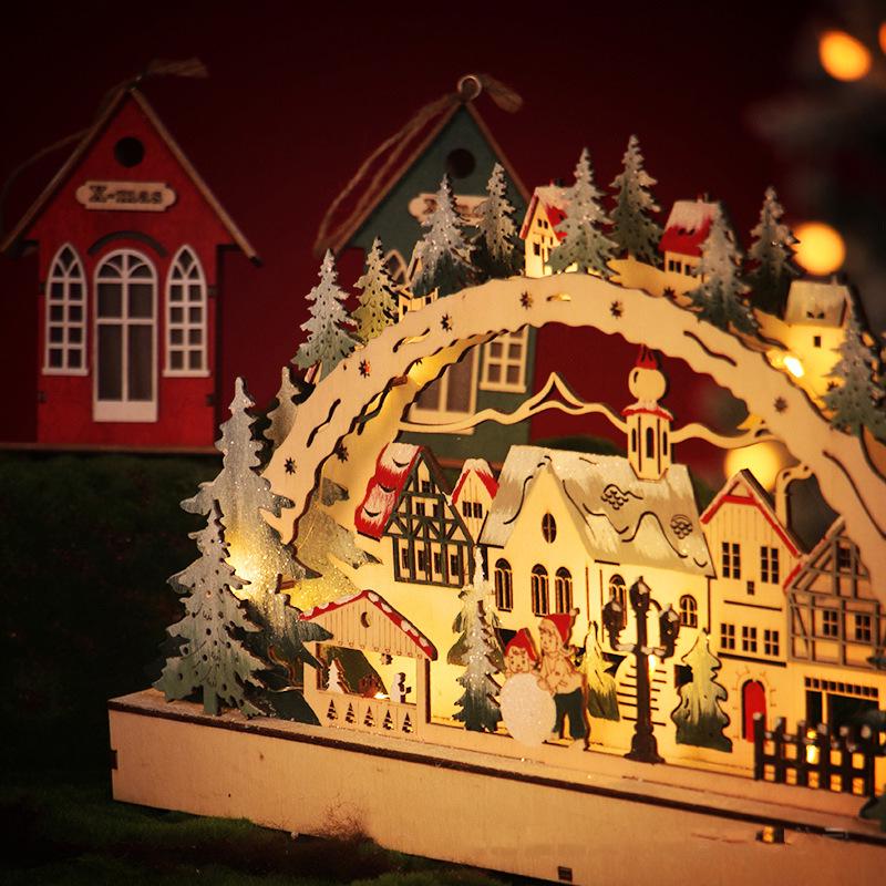 LED Light-Up Wooden Christmas Village Ornaments for Window Displays and Gifts