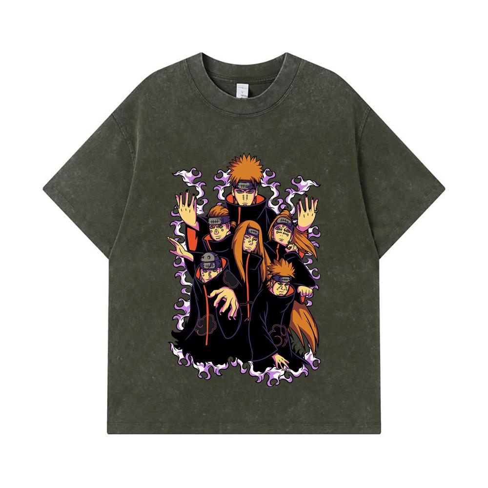 275 GSM Washed T-shirts 100% Cotton Naruto V15 Pain Print Unisex Heavy Cotton T Shirt