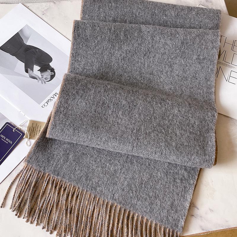 100 pure wool scarves for men's autumn and winter gray double-sided high-end gift boyfriend men's cashmere shawl