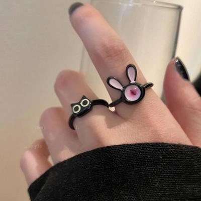 Anello Aperto Gattino Goofy Nero per Donna – Design Carino e Personalizzato per Amici o Coppie