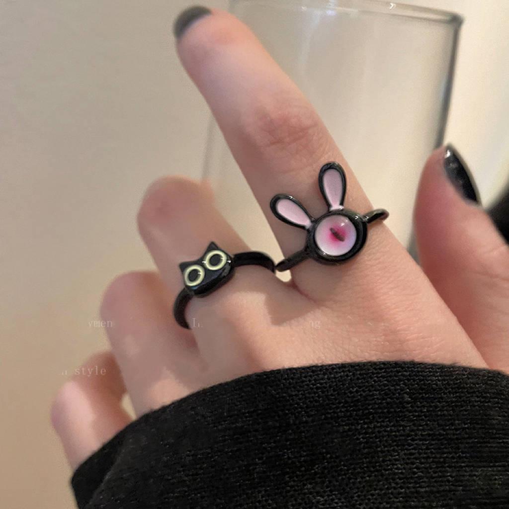 Goofy Black Kitten Open Ring for Women – Cute, Personalized Design for Friends or Couples