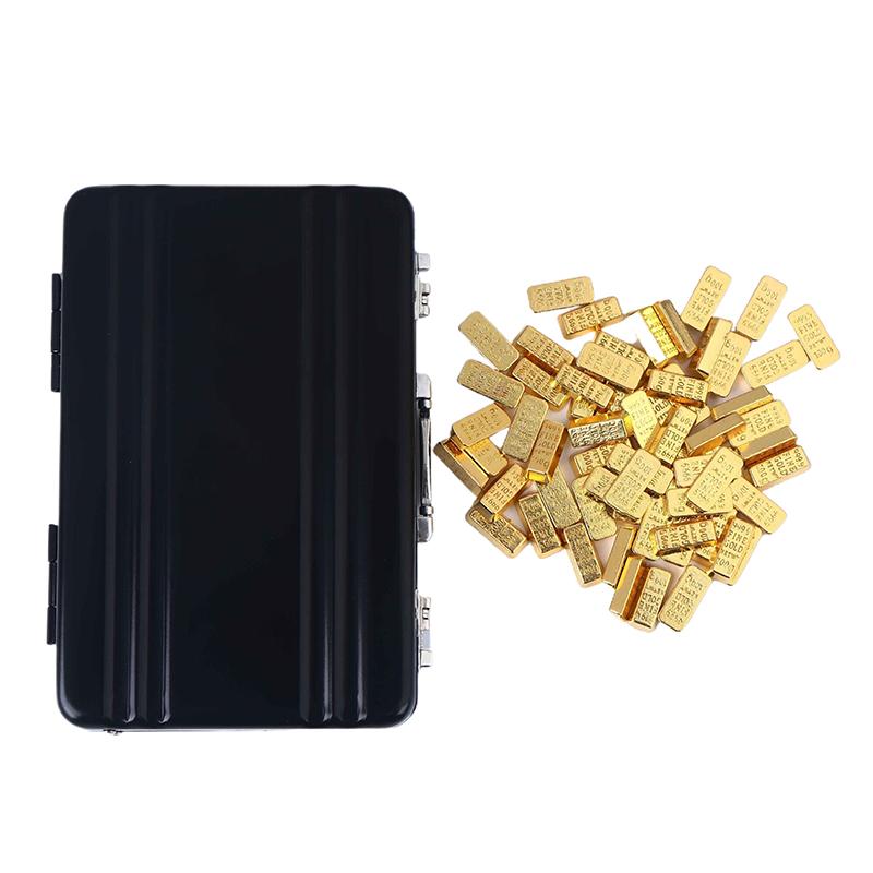 Aluminum Alloy Suitcase With Mini Gold Bar Replica Gold-Plated Alloy Collectible Doll House Micro Scene Decoration Display Model