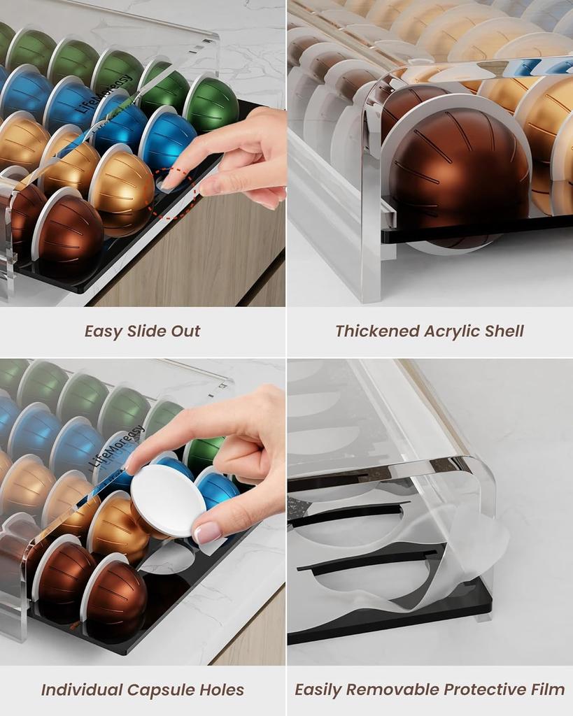 Aufbewahrungsschublade für Nespresso Vertuo Kaffeekapselhalter für die Arbeitsplatte Acryl Kaffee-Kapsel-Organizer - 40 Kapseln