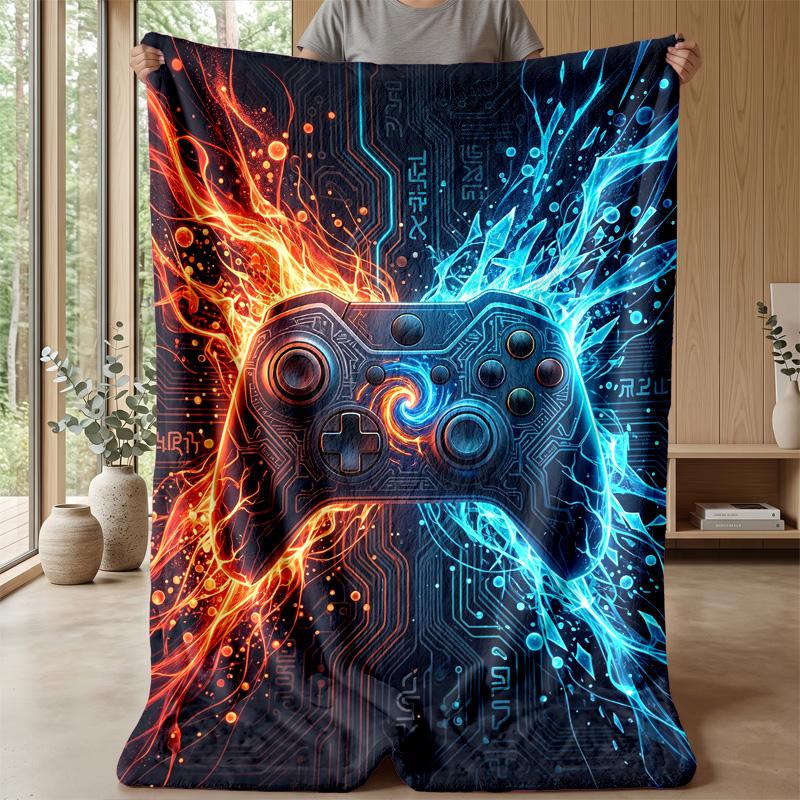Fiery Gamepad Design Theme blanket Lightweight Warm Flannel Blanket Decorative Throw Blanket for Home Decoration